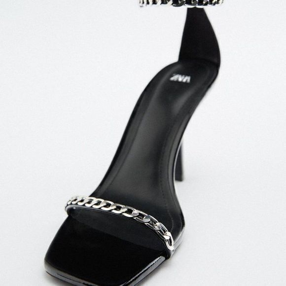 NEW ZARA CHAIN TRIM HEELED SANDALS SHOES THIN STRAP WOMENS SIZE 41 US 10 - Picture 3 of 6